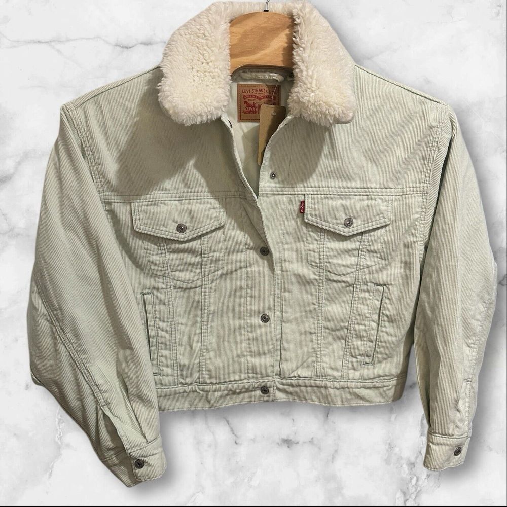 Levi's Sherpa Jacket Baby Cropped Trucker Jacket Size Large Mint Corduroy NWT